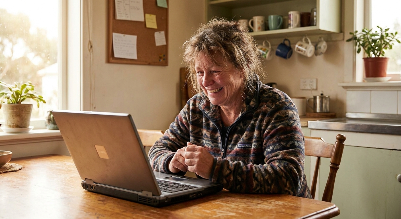 Computer repairs in Rokeby 7019 — a local resident at home, relieved their computer is working again after a fast repair