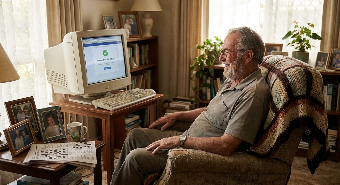 Computer repairs in Rosebud Plaza 3939 — a local resident at home, relieved their computer is working again after a fast repair