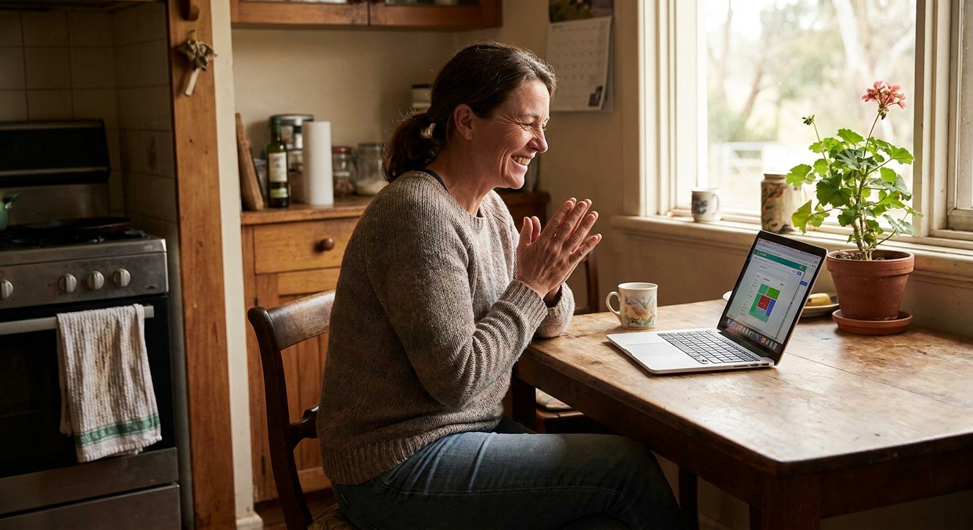 Computer repairs in Steels Creek 3775 — a local resident at home, relieved their computer is working again after a fast repair