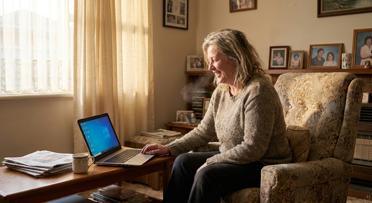 Computer repairs in Sunshine 3020 — a local resident at home, relieved their computer is working again after a fast repair