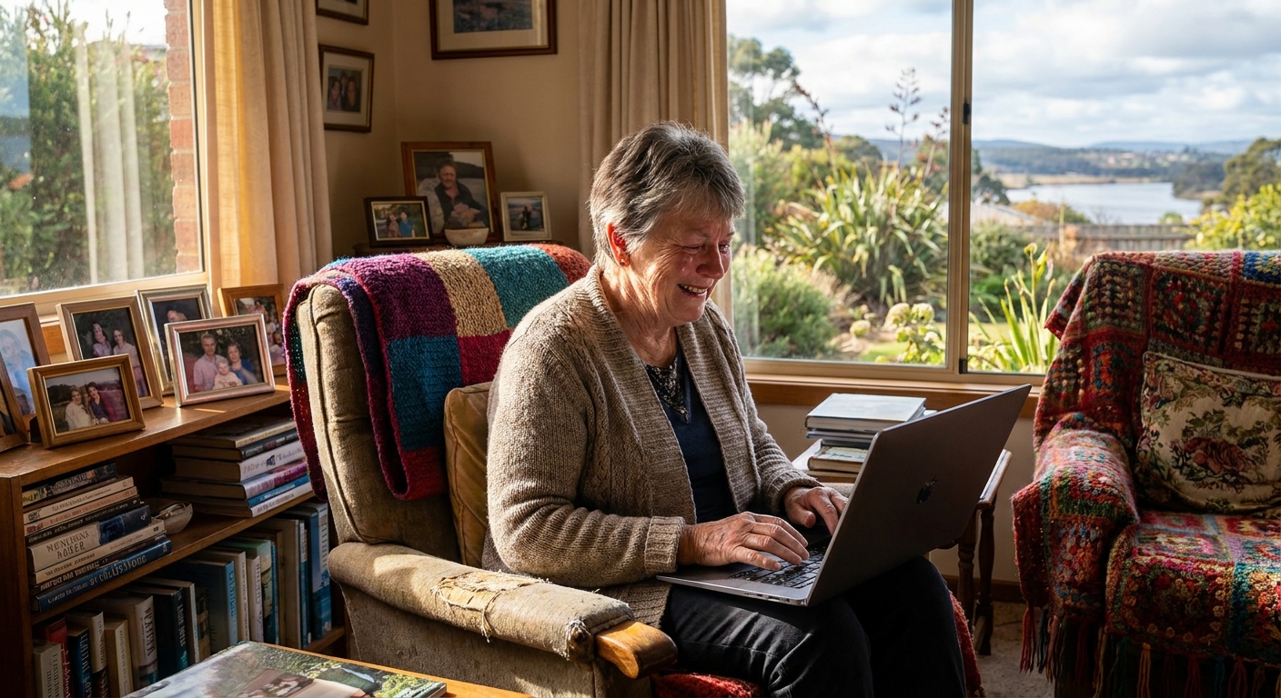 Computer repairs in Taroona 7053 — a local resident at home, relieved their computer is working again after a fast repair