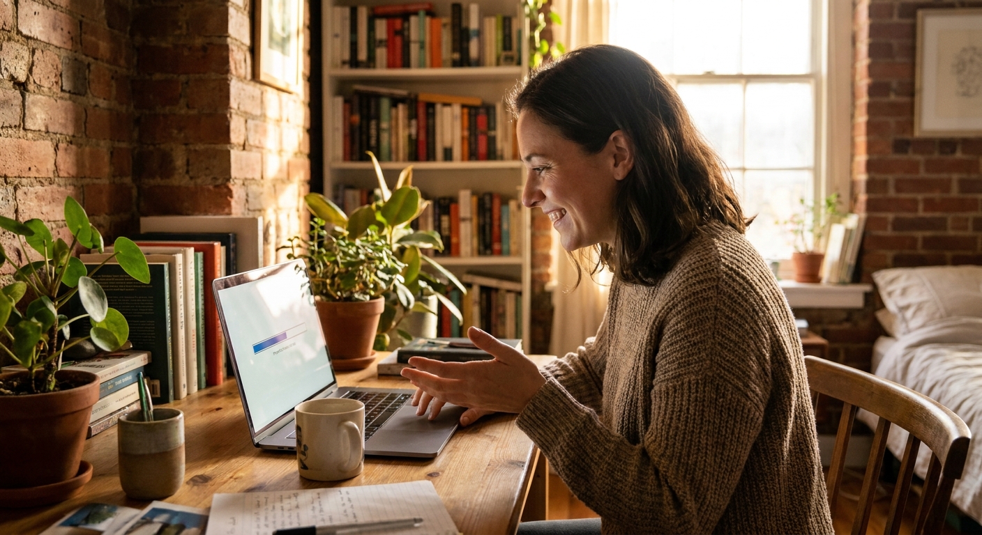Computer repairs in Tottenham 3012 — a local resident at home, relieved their laptop is working again after a fast repair