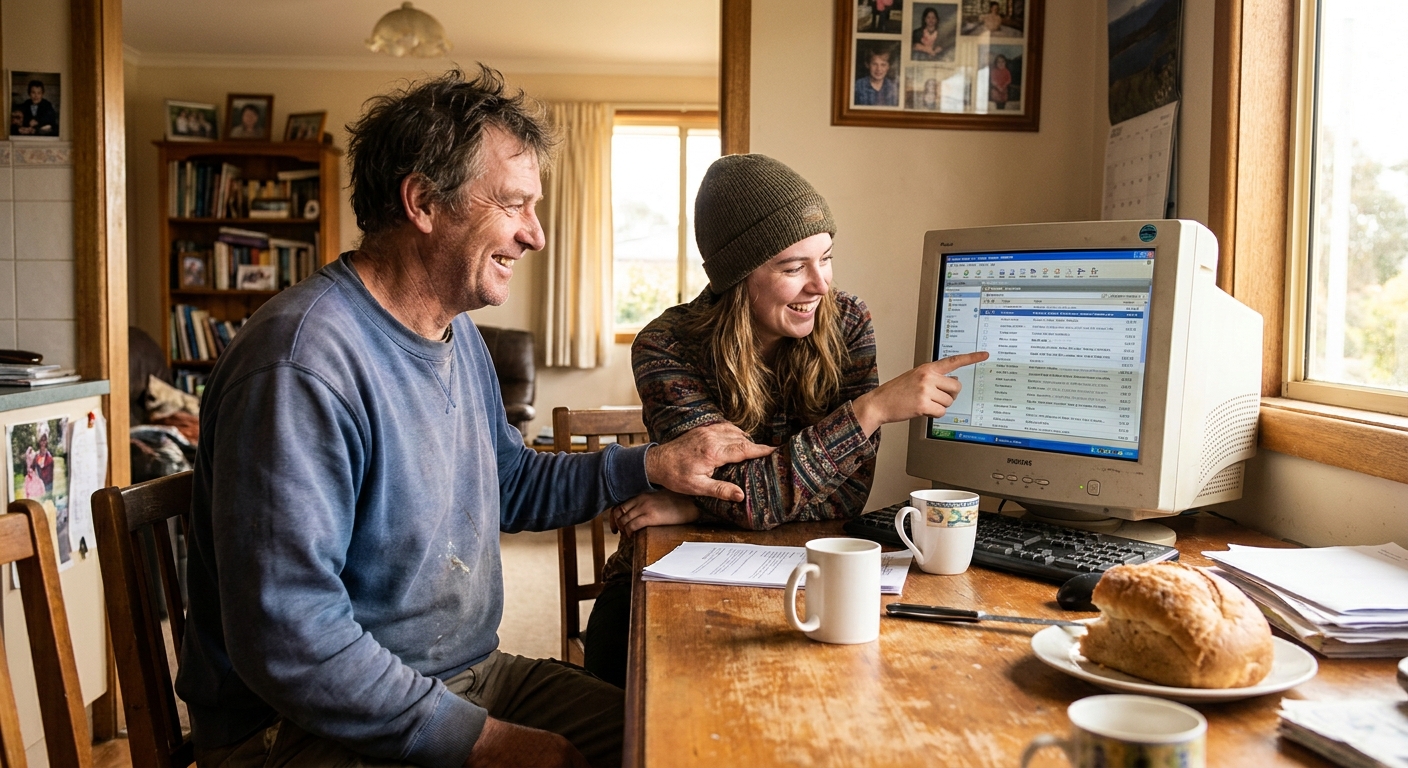 Computer repairs in Tranmere 7018 — a local resident at home, relieved their computer is working again after a fast repair