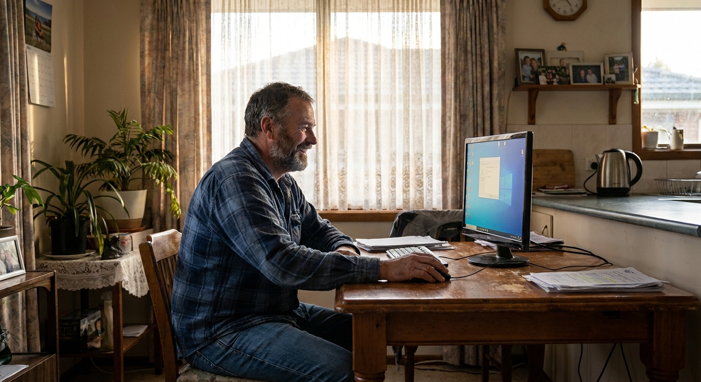 Computer repairs in Wantirna South 3152 — a local resident at home, relieved their computer is working again after a fast repair