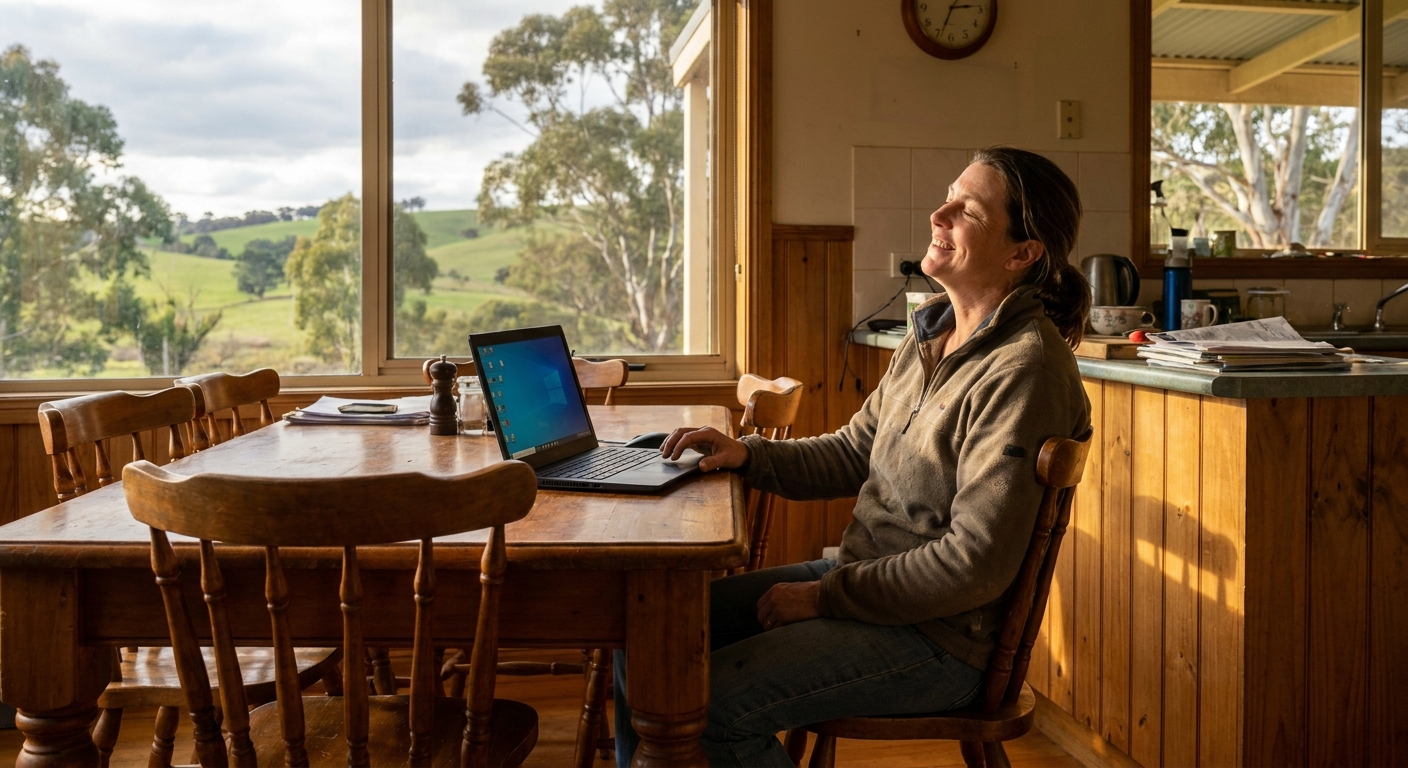 Computer repairs in Watsons Creek 3097 — a local resident at home, relieved their laptop is working again after a fast repair