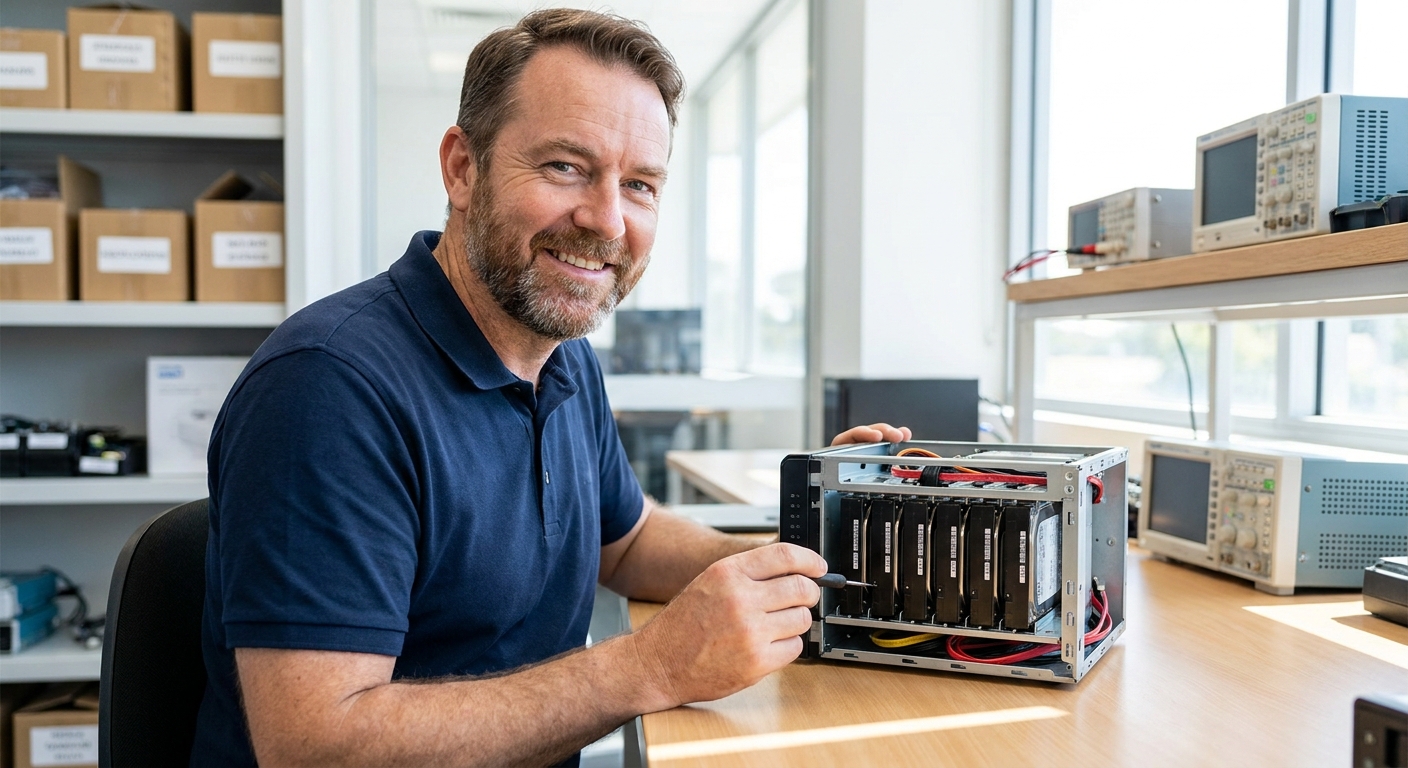 Data recovery technician in Wollongong recovering data from a NAS RAID array