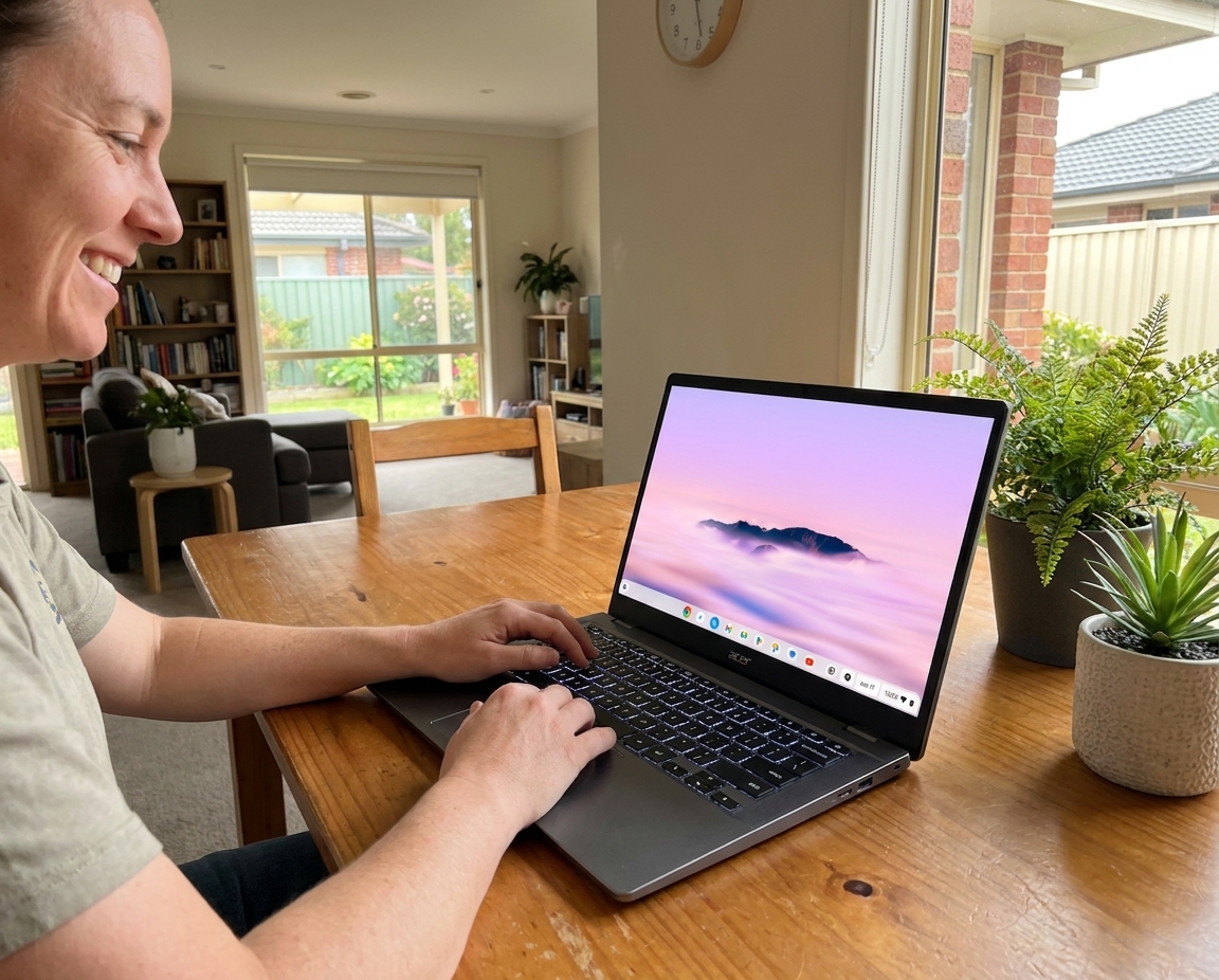 Acer Chromebook repair - the actual Acer Chromebook at home, owner using it and running smoothly