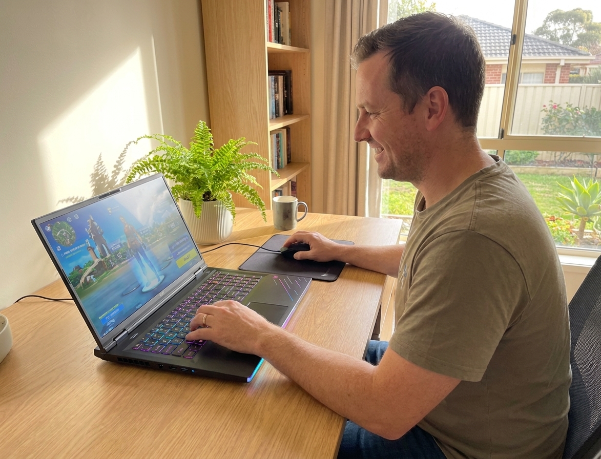 Acer Predator Helios 18 repair - the actual Acer Predator Helios 18 at home, owner using it and running smoothly