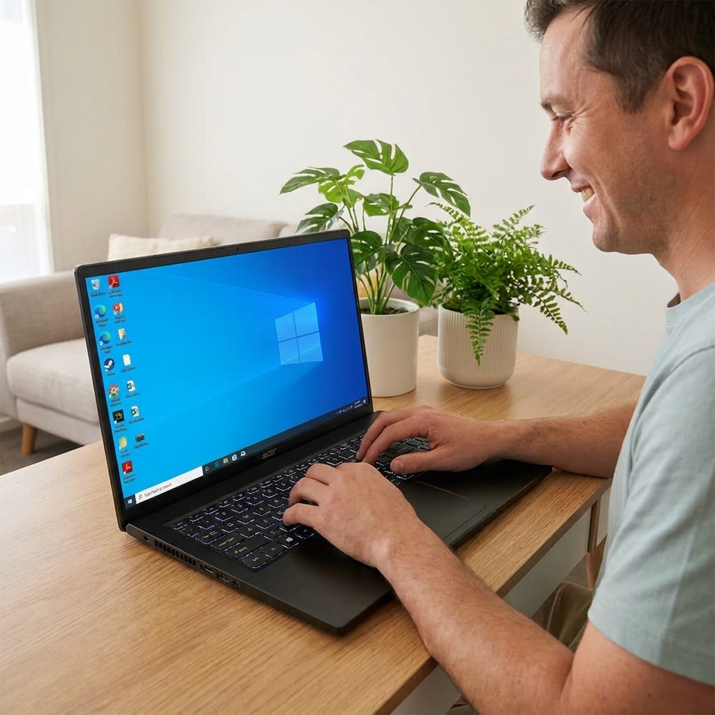 Acer Swift Edge 16 repair - the actual Acer Swift Edge 16 at home, owner using it and running smoothly