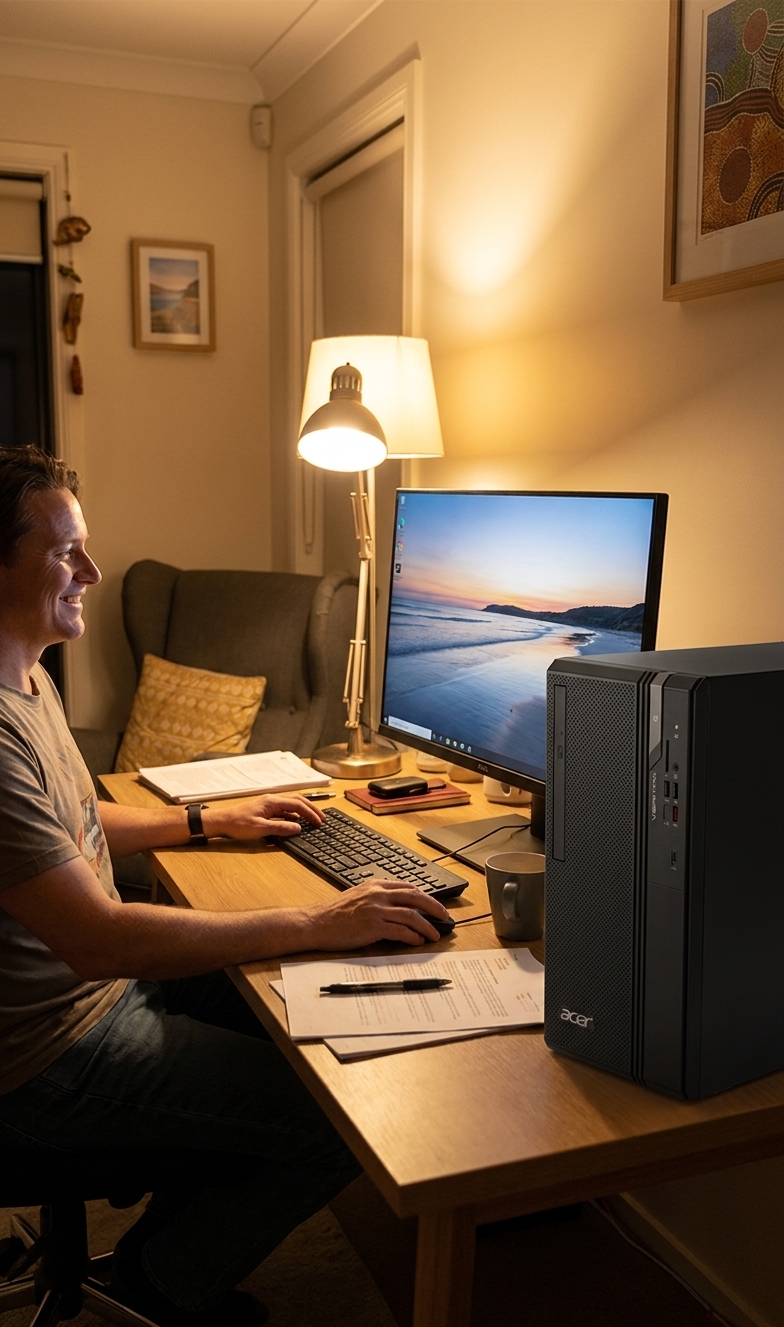 Acer Veriton Desktop repair - the actual Acer Veriton Desktop at home, owner using it and running smoothly