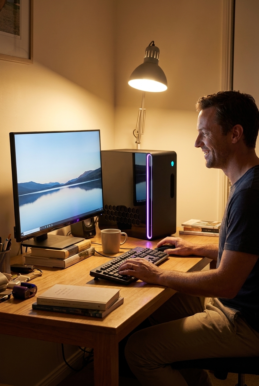 Alienware Aurora R13 repair - the actual Alienware Aurora R13 at home, owner using it and running smoothly