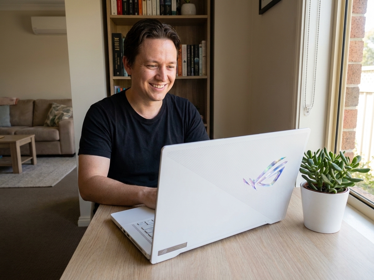 Asus ROG Zephyrus G14 repair - the actual Asus ROG Zephyrus G14 at home, owner using it and running smoothly
