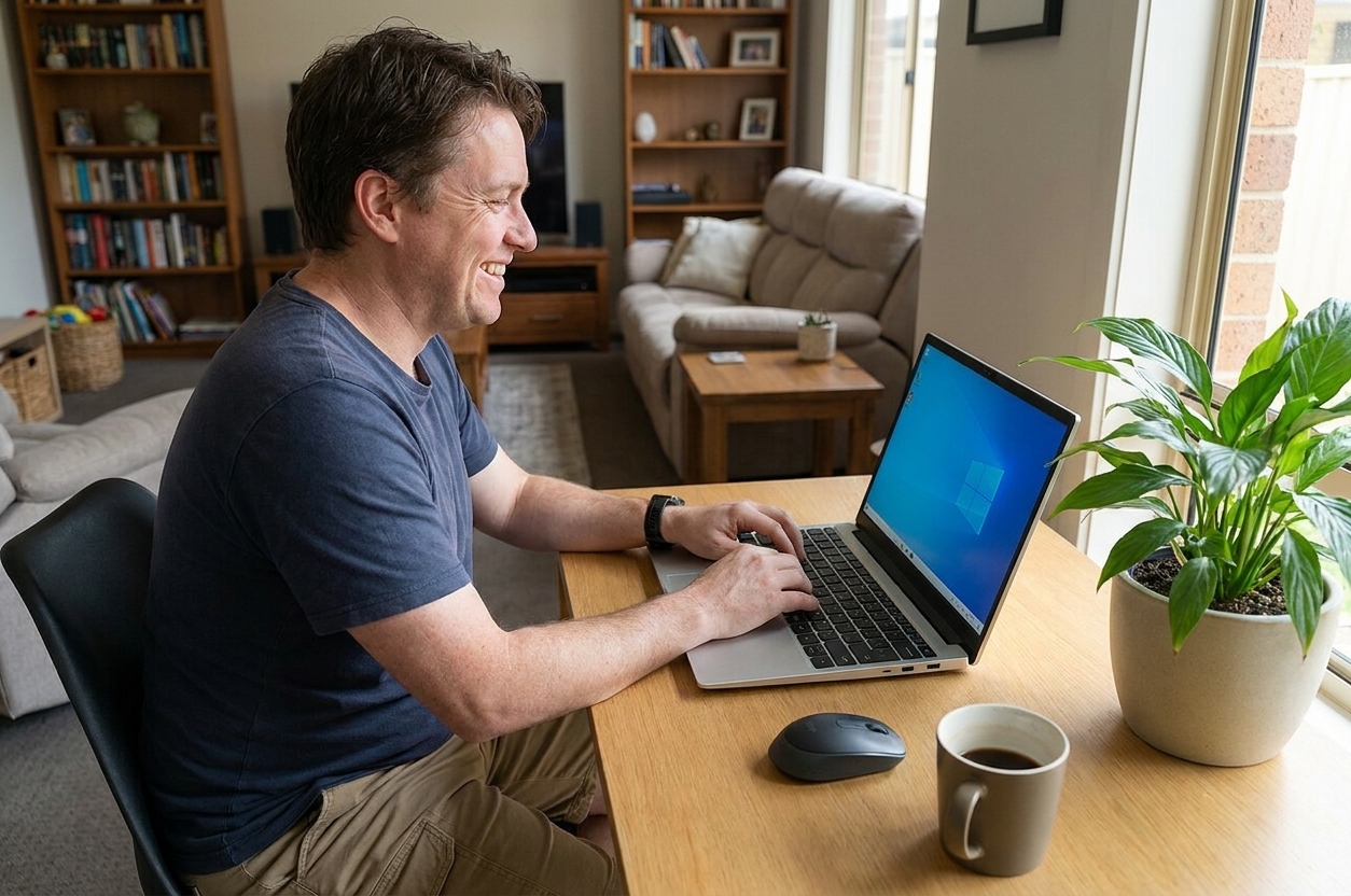 Framework Laptop 16 repair - the actual Framework Laptop 16 at home, owner using it and running smoothly