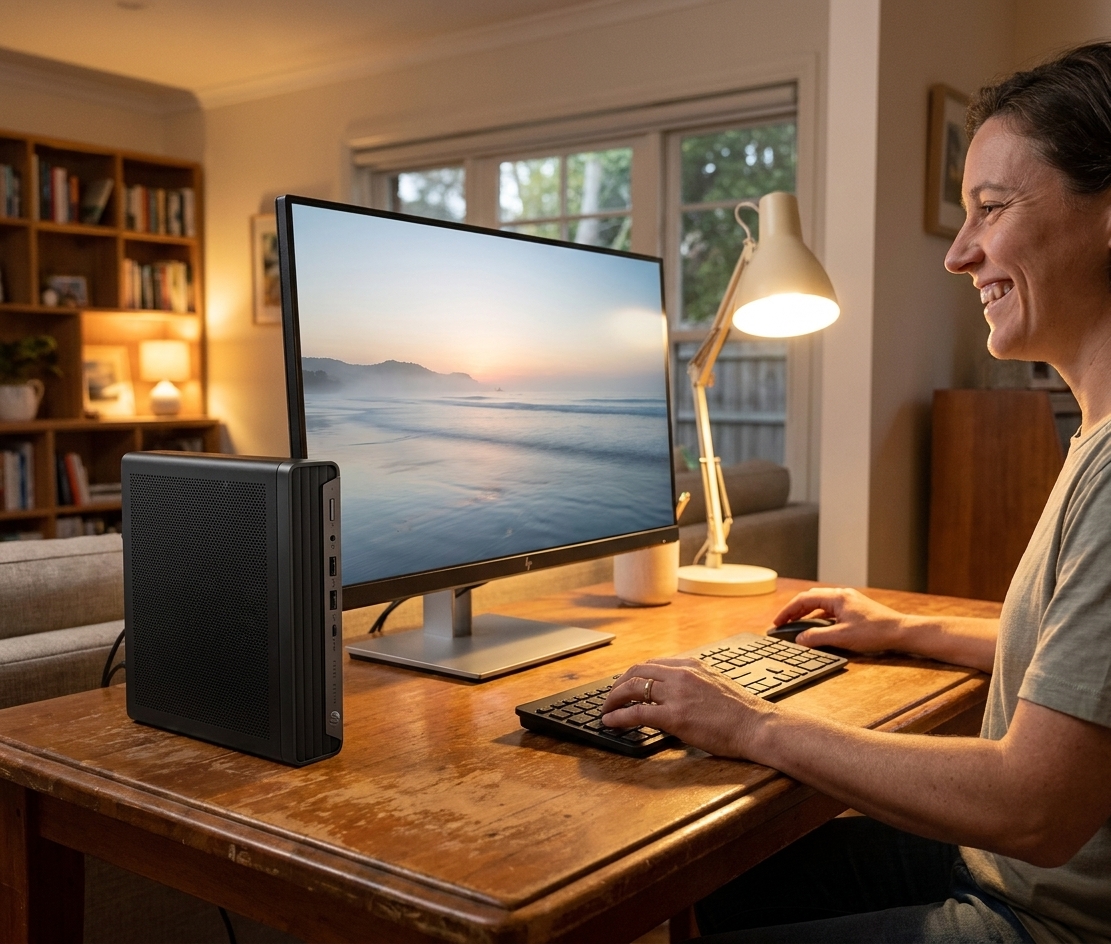 HP Elitedesk 705 G3 repair - the actual HP Elitedesk 705 G3 at home, owner using it and running smoothly