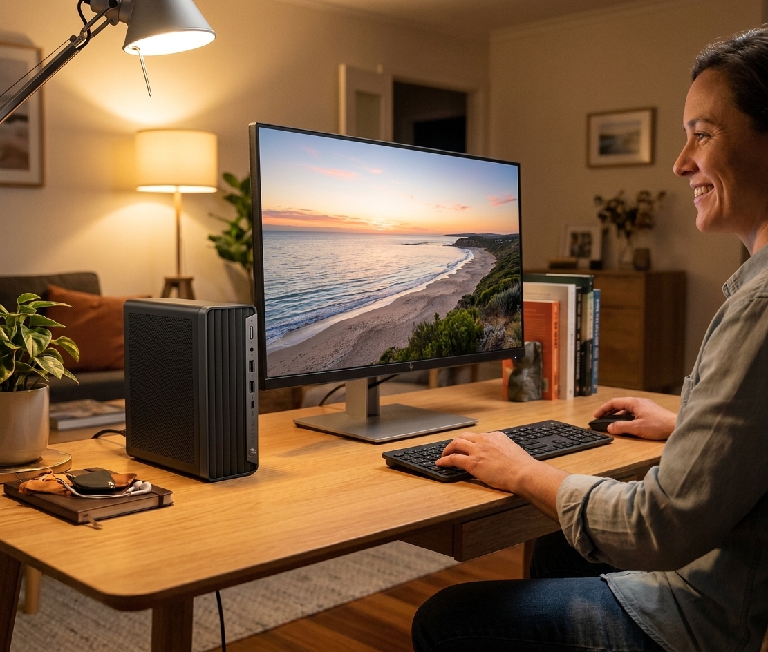 HP Elitedesk 880 G6 repair - the actual HP Elitedesk 880 G6 at home, owner using it and running smoothly