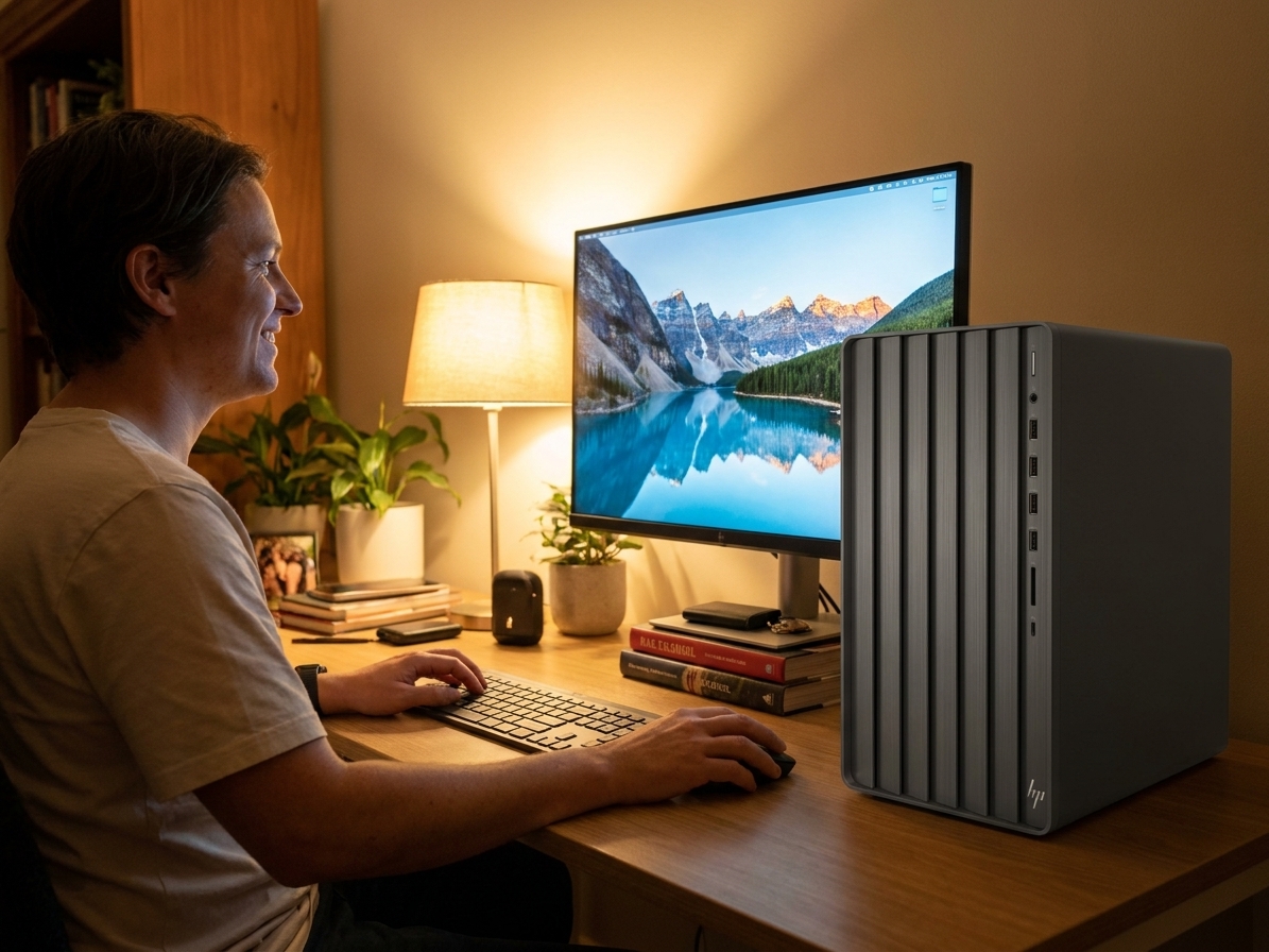 HP Envy Desktop Te01 repair - the actual HP Envy Desktop Te01 at home, owner using it and running smoothly