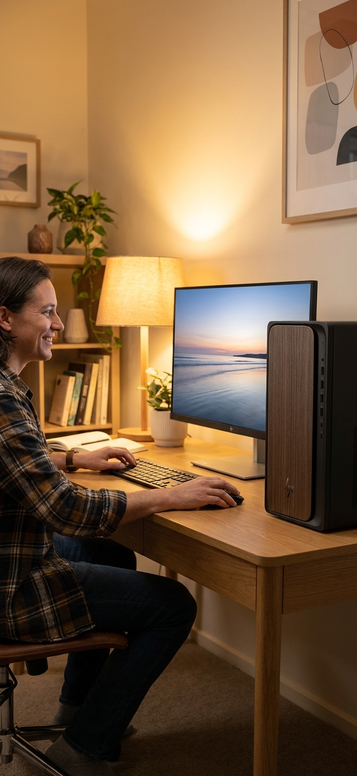 HP Pavilion Desktop 590 repair - the actual HP Pavilion Desktop 590 at home, owner using it and running smoothly
