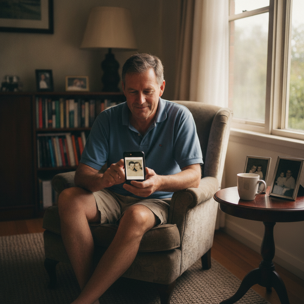 iPhone recovery in Sydney — a happy Australia resident at home with rescued photos and messages back on the phone