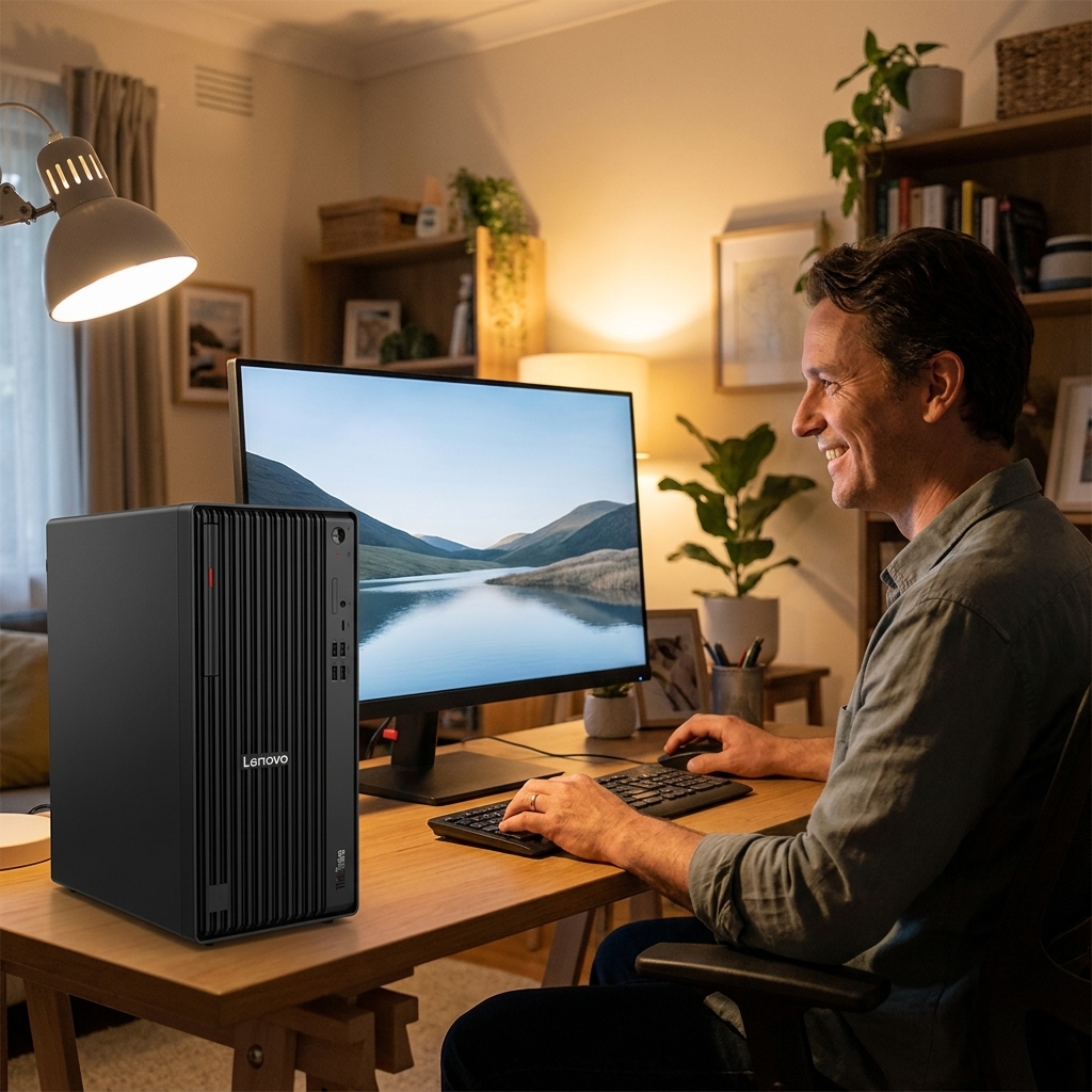Lenovo Thinkcentre M725 repair - the actual Lenovo Thinkcentre M725 at home, owner using it and running smoothly