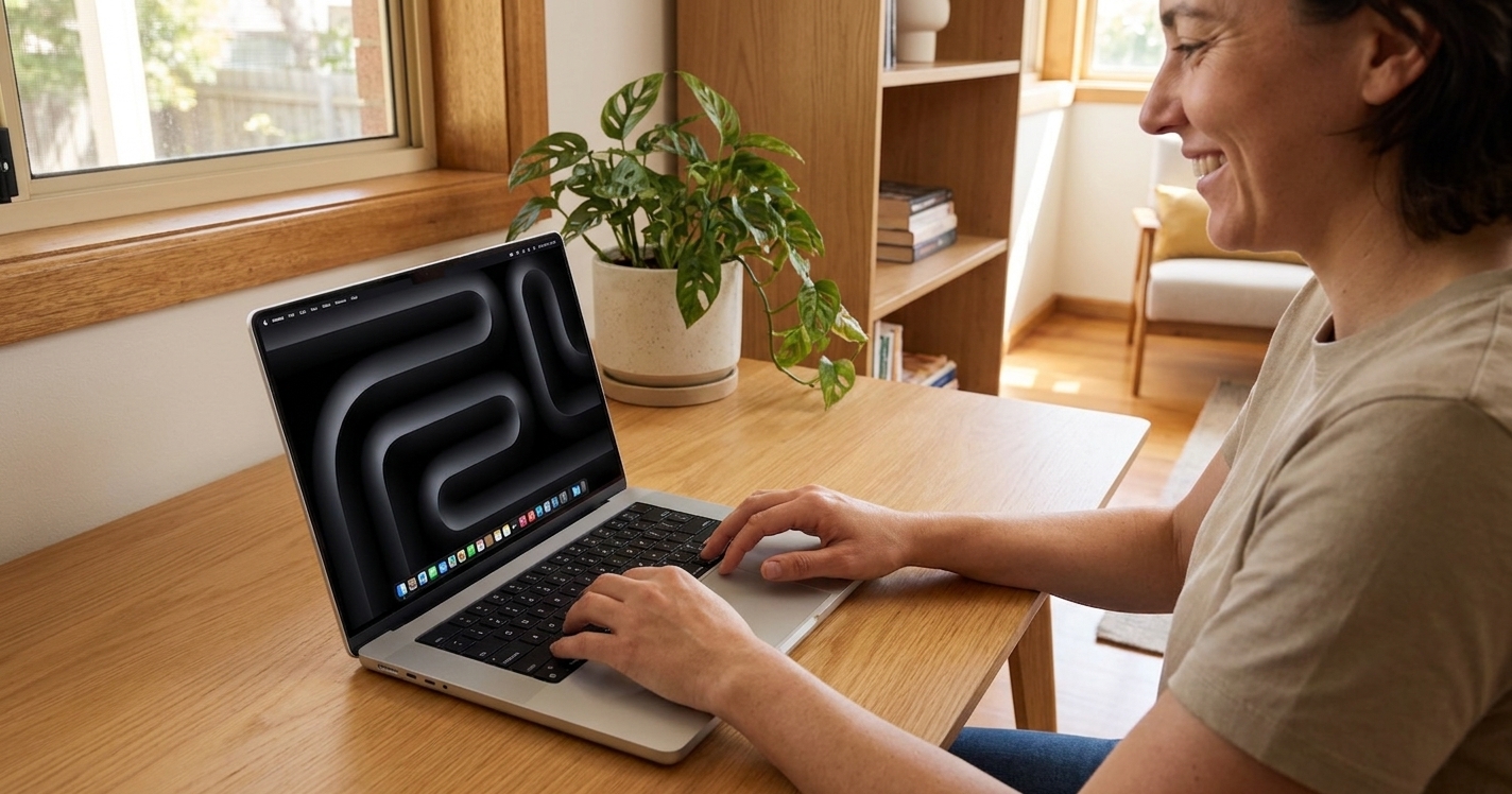 Macbook Pro 14 Inch repair - the actual Macbook Pro 14 Inch at home, owner using it and running smoothly