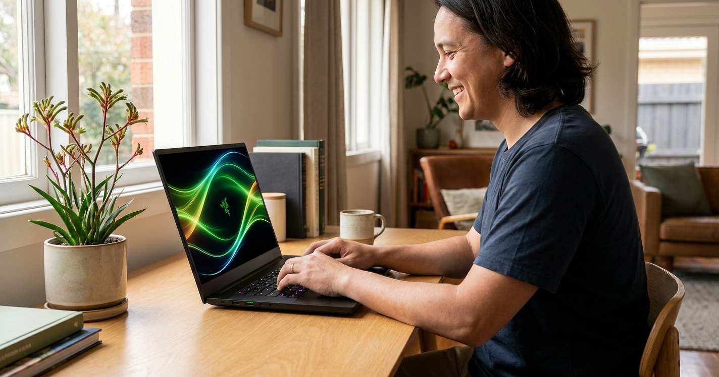 Razer Blade 17 repair - the actual Razer Blade 17 at home, owner using it and running smoothly