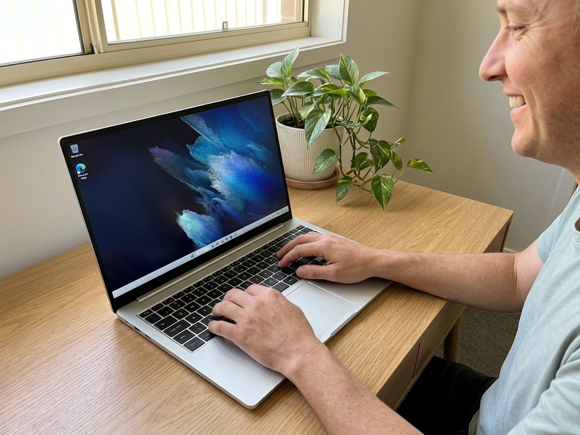 Samsung Galaxy Book Hinge repair - the actual Samsung Galaxy Book Hinge at home, owner using it and running smoothly